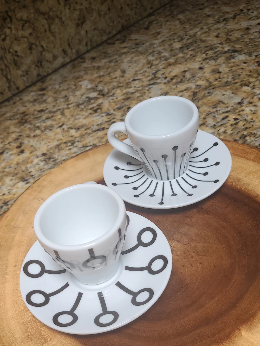 Bodum White Porcelain Espresso Cup & Saucer Set with Black Geometric Pattern